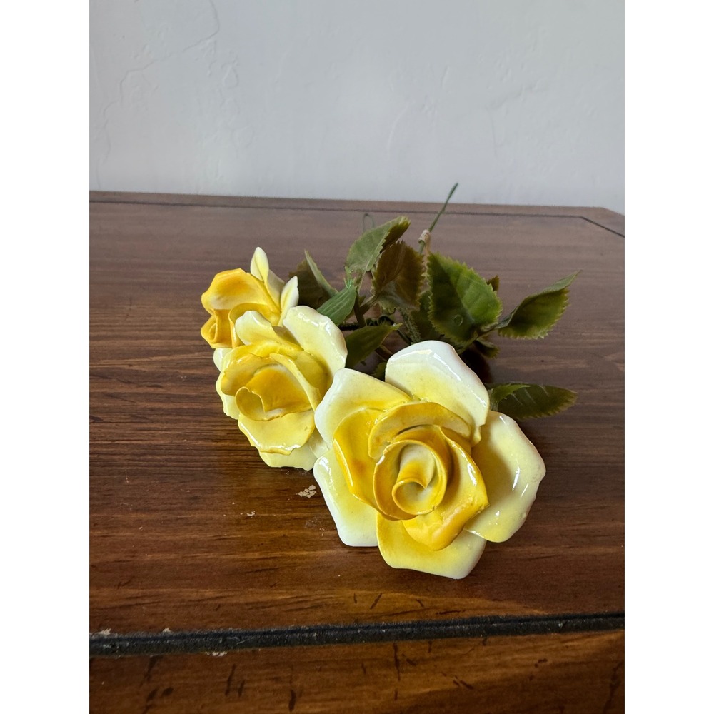Vintage English Bone China Yellow Roses Hand Made in England Floral Stems Set 3 - Picture 2 of 9